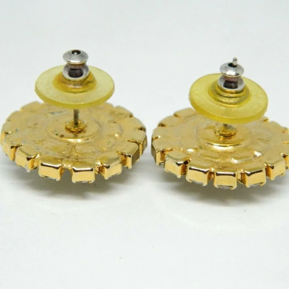 Clear Rhinestone Round Gold Tone Post Earrings
